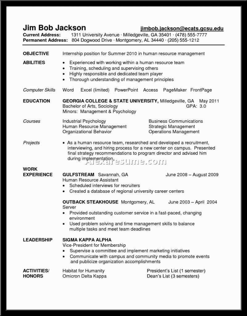 Example Resume Sociology Major Psychology Career Preparation